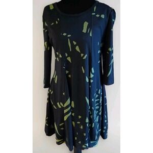 Didier Parakian Art Dress Women Size Us 10 EU 40 Black Olive Green Geometric EUC